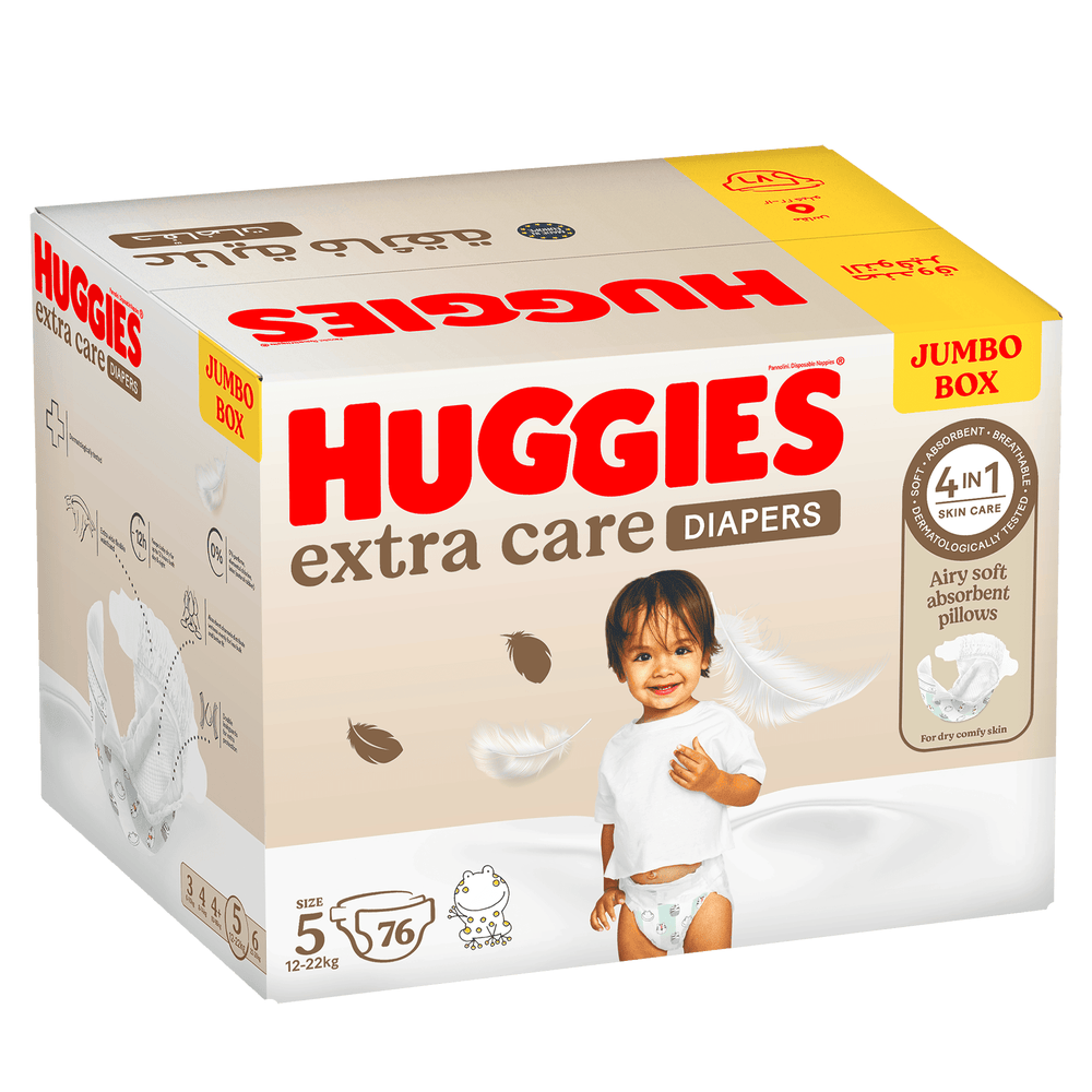 هجيز حفاضات أطفال عناية إضافية، مقاس (5) عبوة جامبو – 76 قطعة