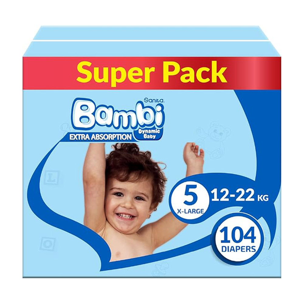 بامبي حفاضات (5) سوبر بوكس 104 قطعة
