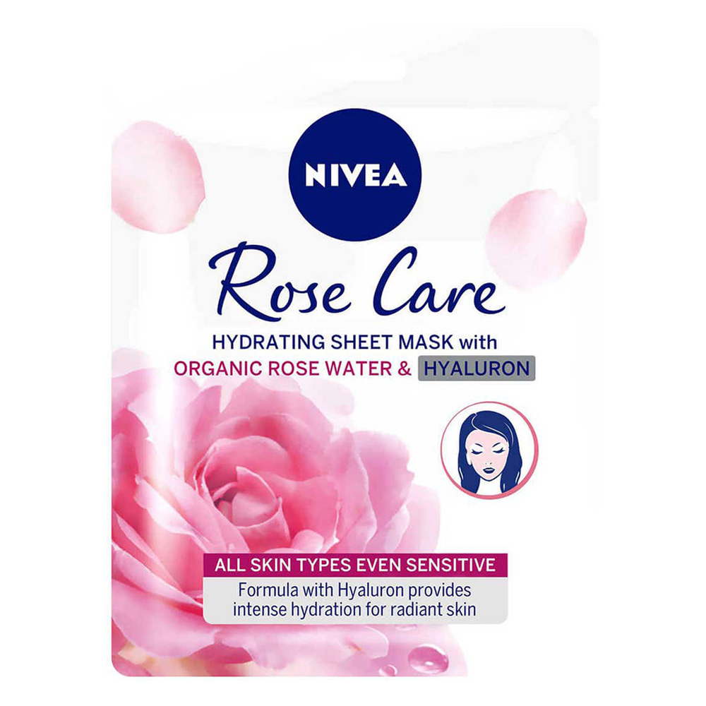 نيفيا، قناع الوجه، مغذي ومرطب لجميع أنواع البشرة، بماء الورد والهيالورون - 1 قطعة