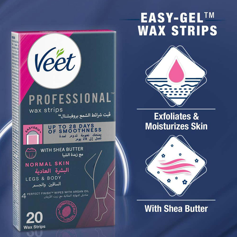 فيت شرائح شمعية الشمعية للساقين والجسم البشرة العادية - 20 قطعة