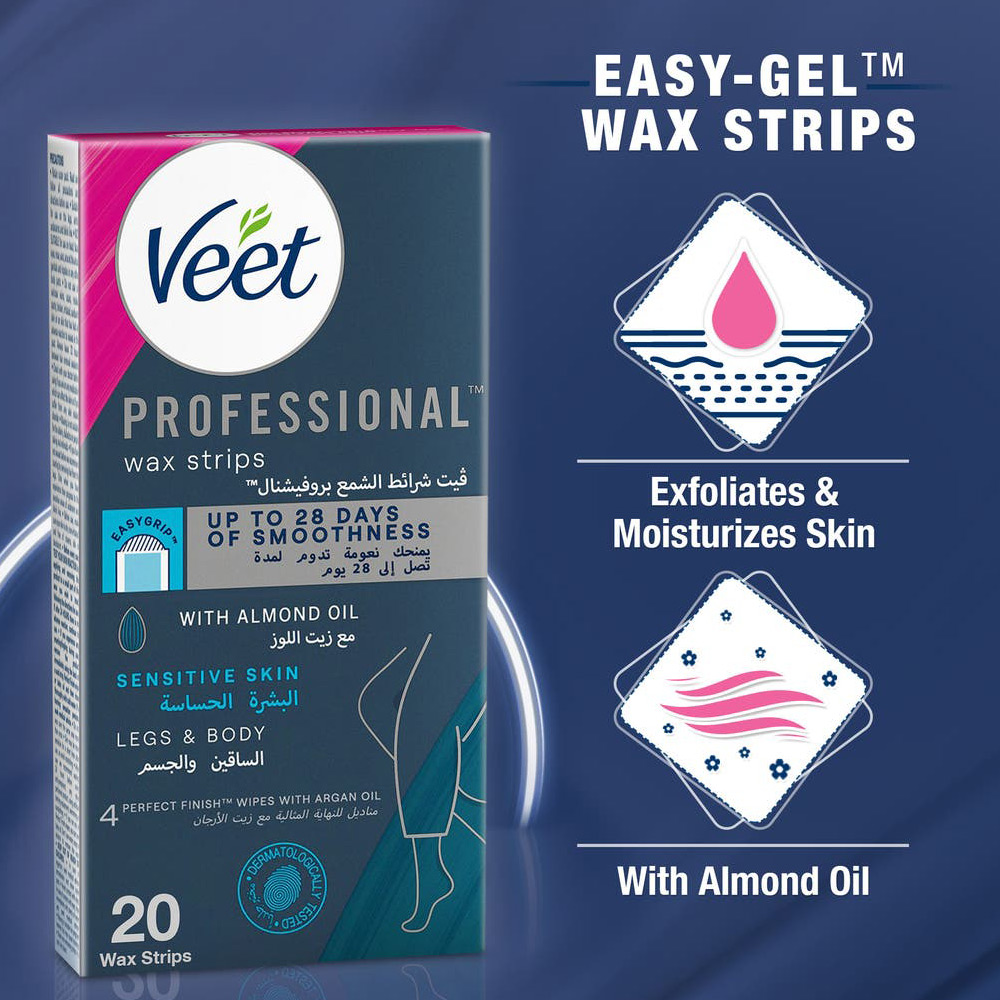 فيت شرائح شمعيه الشمعية للساقين والجسم البشرة الحساسة - 1 عبوة