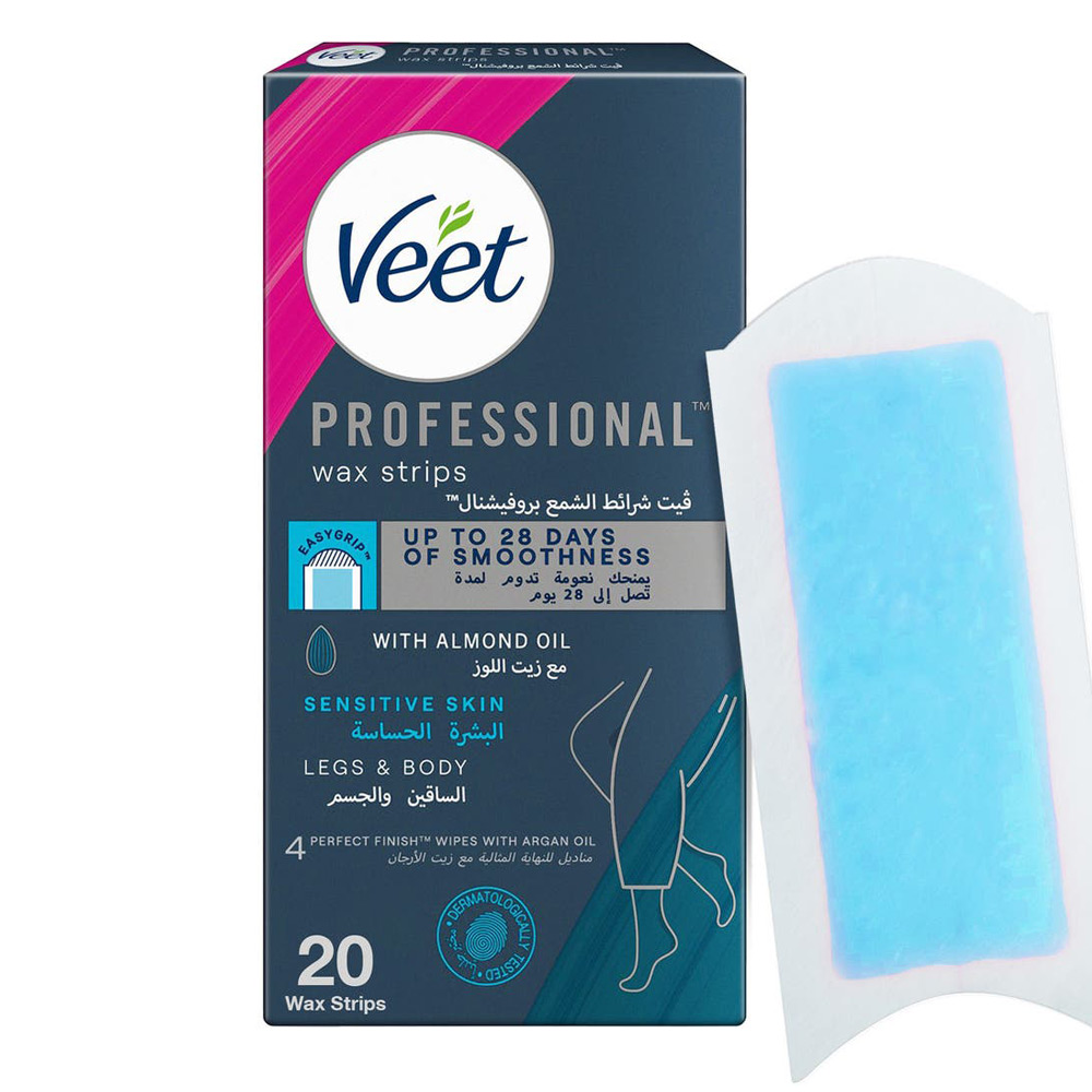 فيت شرائح شمعيه الشمعية للساقين والجسم البشرة الحساسة - 1 عبوة