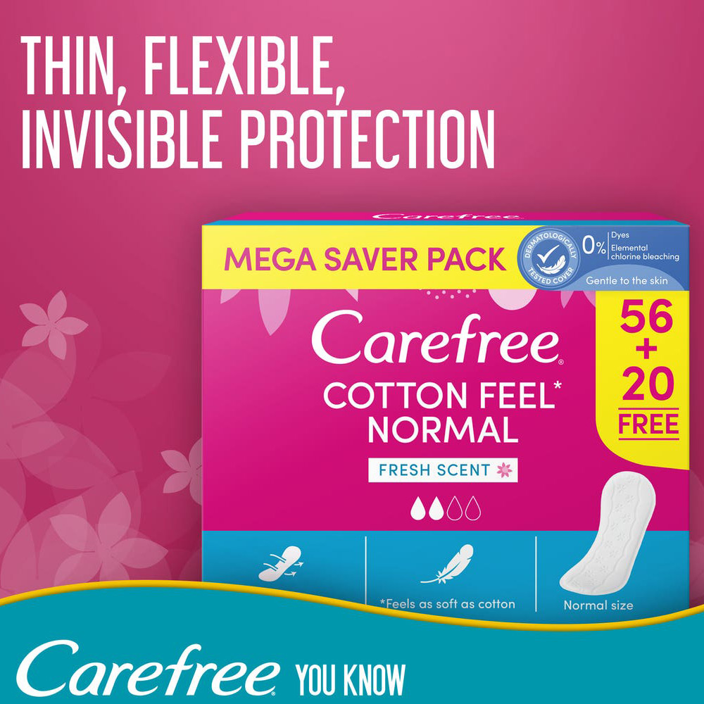 كيرفري فوط يومية غير معطرة حجم عادي ملمس القطن عبوة 56  +20 فوطة