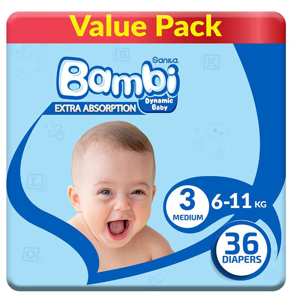 بامبى حفاضات (3) العبوة القيمة 36 حفاضة