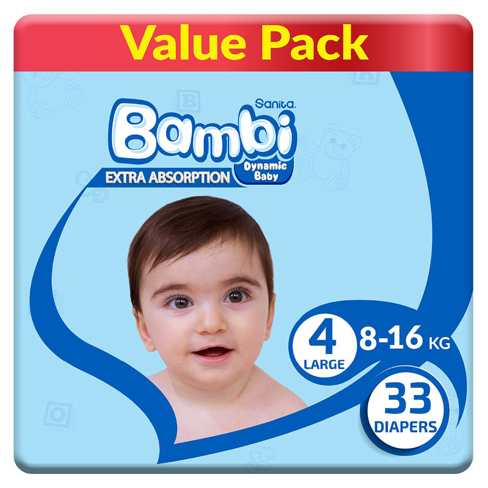 بامبى حفاضات (4) العبوة القيمة 33 حفاضة