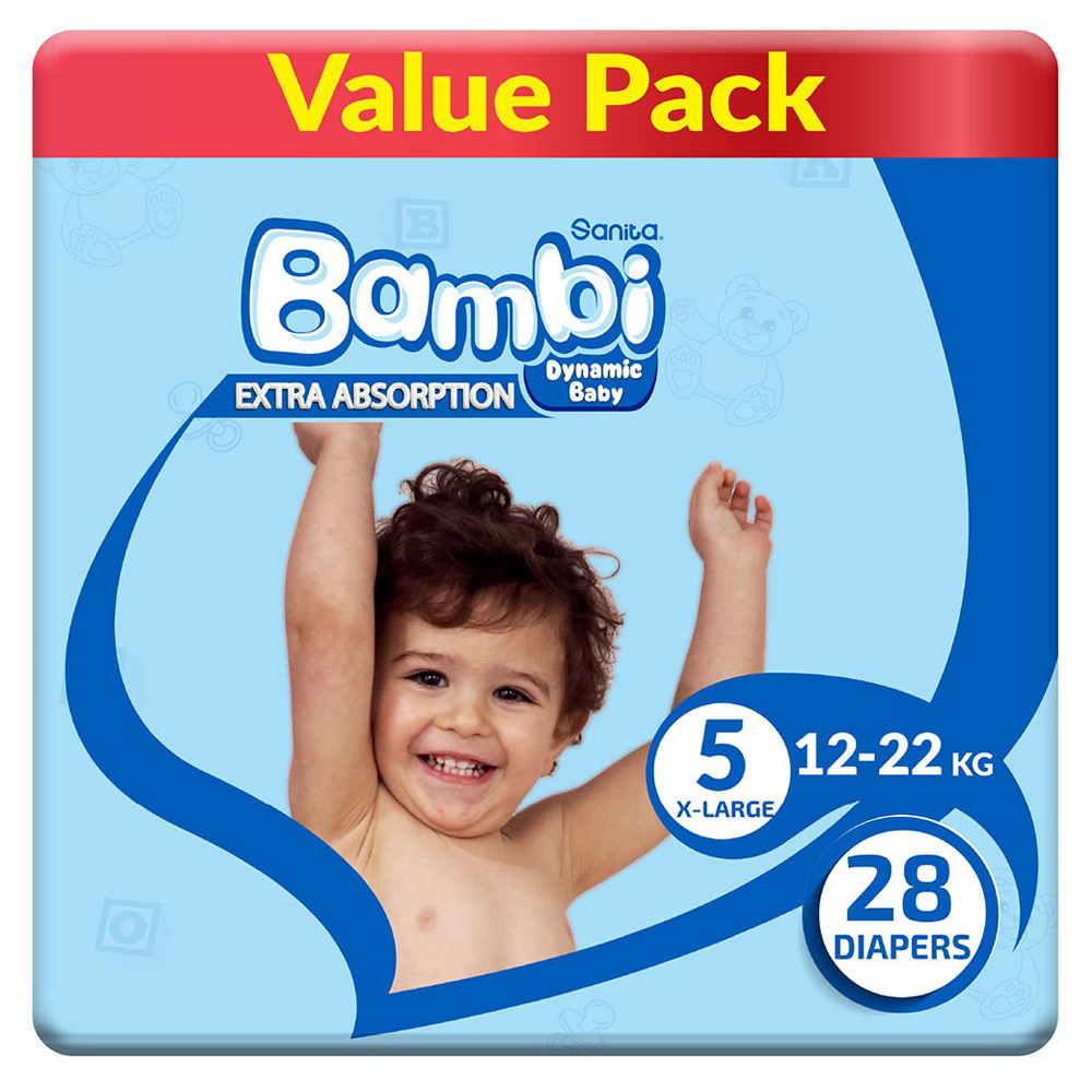 بامبى حفاضات (5) العبوة القيمة 28 حفاضة
