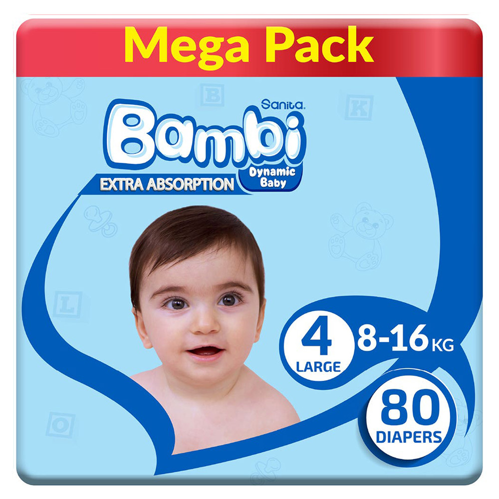 بامبى حفاضات (4) العبوة الميجا 80 حفاضة