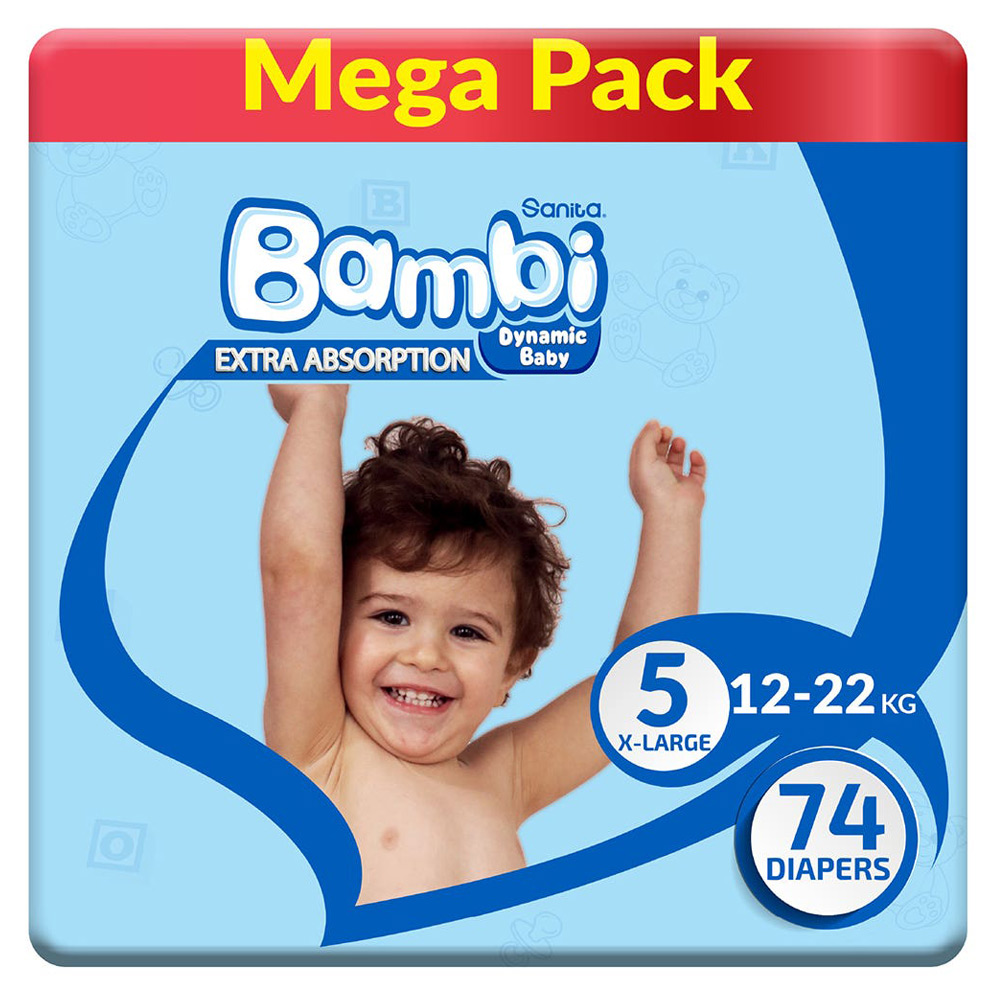 بامبى حفاضات (5) العبوة الميجا 74 حفاضة