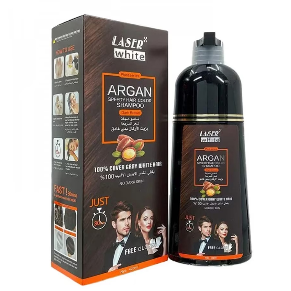 شامبو صبغة شعر بزيت الارجان بني طبيعي من ليزر وايت - 420مل