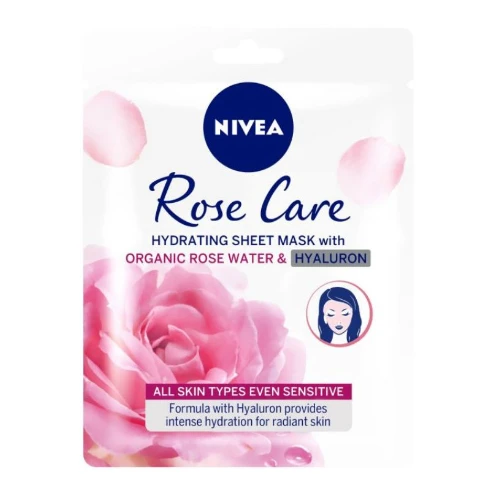 نيفيا، قناع الوجه، مغذي ومرطب لجميع أنواع البشرة، بماء الورد والهيالورون - 1 قطعة