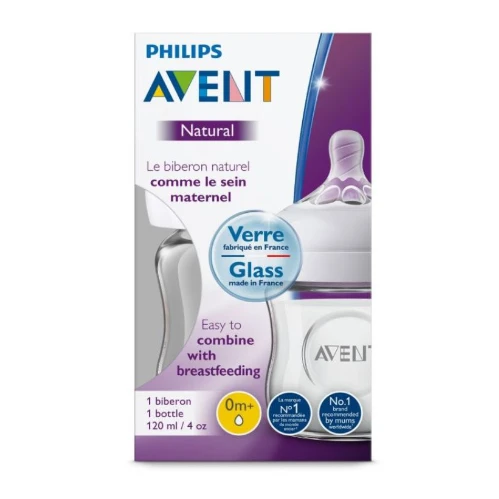رضّاعة طبيعية زجاجية من فيليبس، أفنت، من عمر يوم - 120 مل