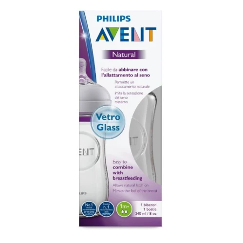 رضاعة زجاج للأطفال من فيليبس افنت ناتشورال من عمر 1 شهر واكثر - 240 مل