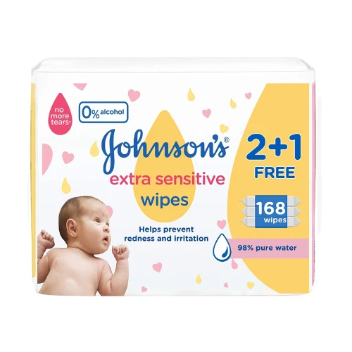 مناديل مبللة فائقة الحساسية للأطفال من جونسون 2+ 1 -  168 منديل