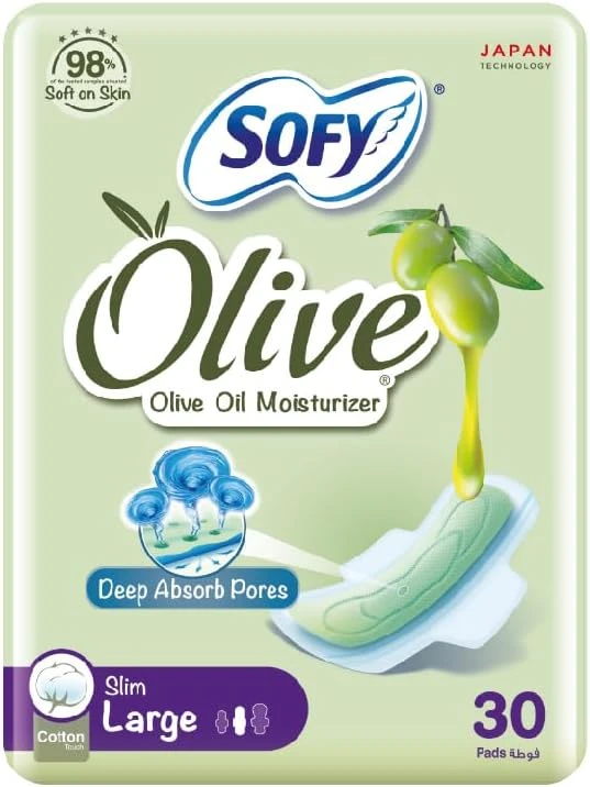 سوفي فوط صحية بترطيب زيت الزيتون  بالاجنحة 30 فوط
