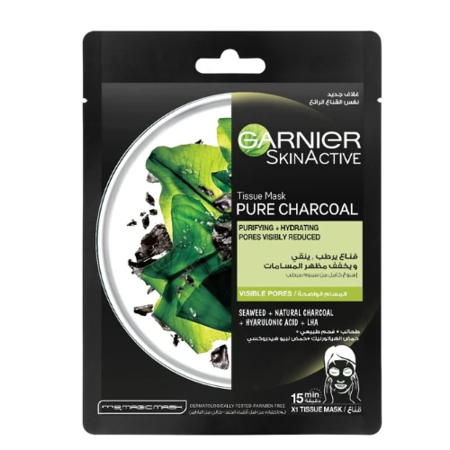 جارنييه قناع ورقي مرطب بالفحم الطبيعي و الطحالب لتنقية البشرة و شد المسامات - 28 جم