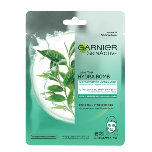 جارنييه قناع هيدرا بومب الورقي المرطب مع خلاصة الشاي الأخضر للبشرة العادية إلى الدهنية - 32 جم