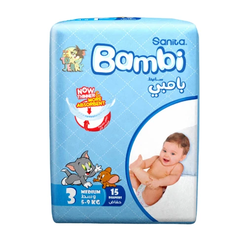 سانيتا بامبي حفاضات (3) 15 حفاضة