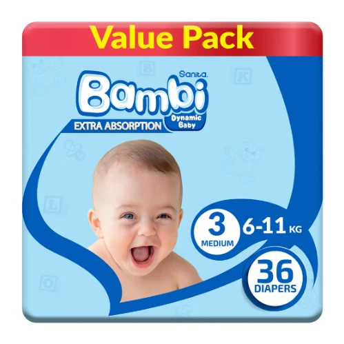 بامبى حفاضات (3) العبوة القيمة 36 حفاضة