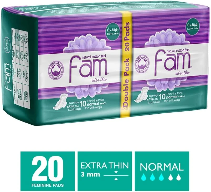 فوط صحية فام 20 فوطة عبوة اقتصادية فوط قطنية بالأجنحة حجم عادى رقيقة جدا.