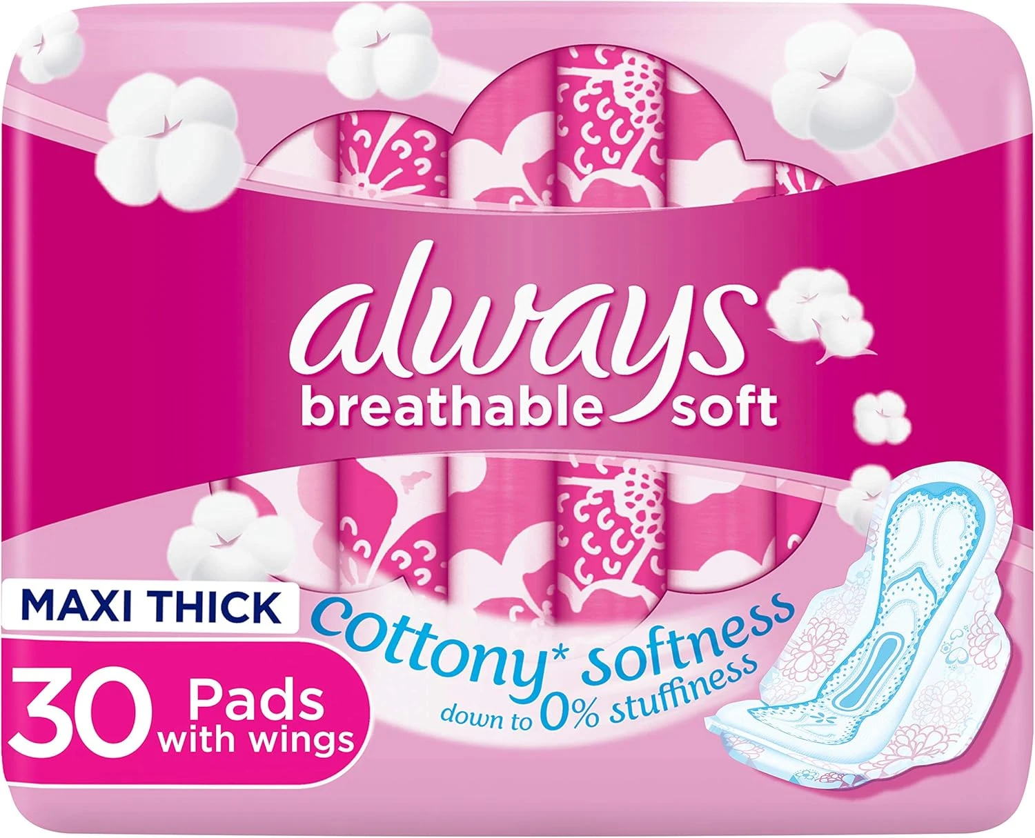 أولويز فوط نسائية بإحساس نعومة القطن ماكسي سميك مع أجنحة - 30 قطعة
