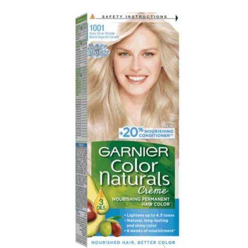 صبغة شعر دائمة كولور ناتشرلز كريم 1001 اشقر فضي رمادي من غارنييه