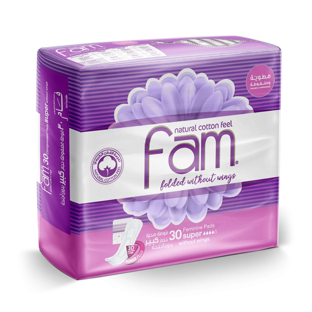 فام فوط نسائية مضغوطة كبير بدون أجنحة – 30 فوطة